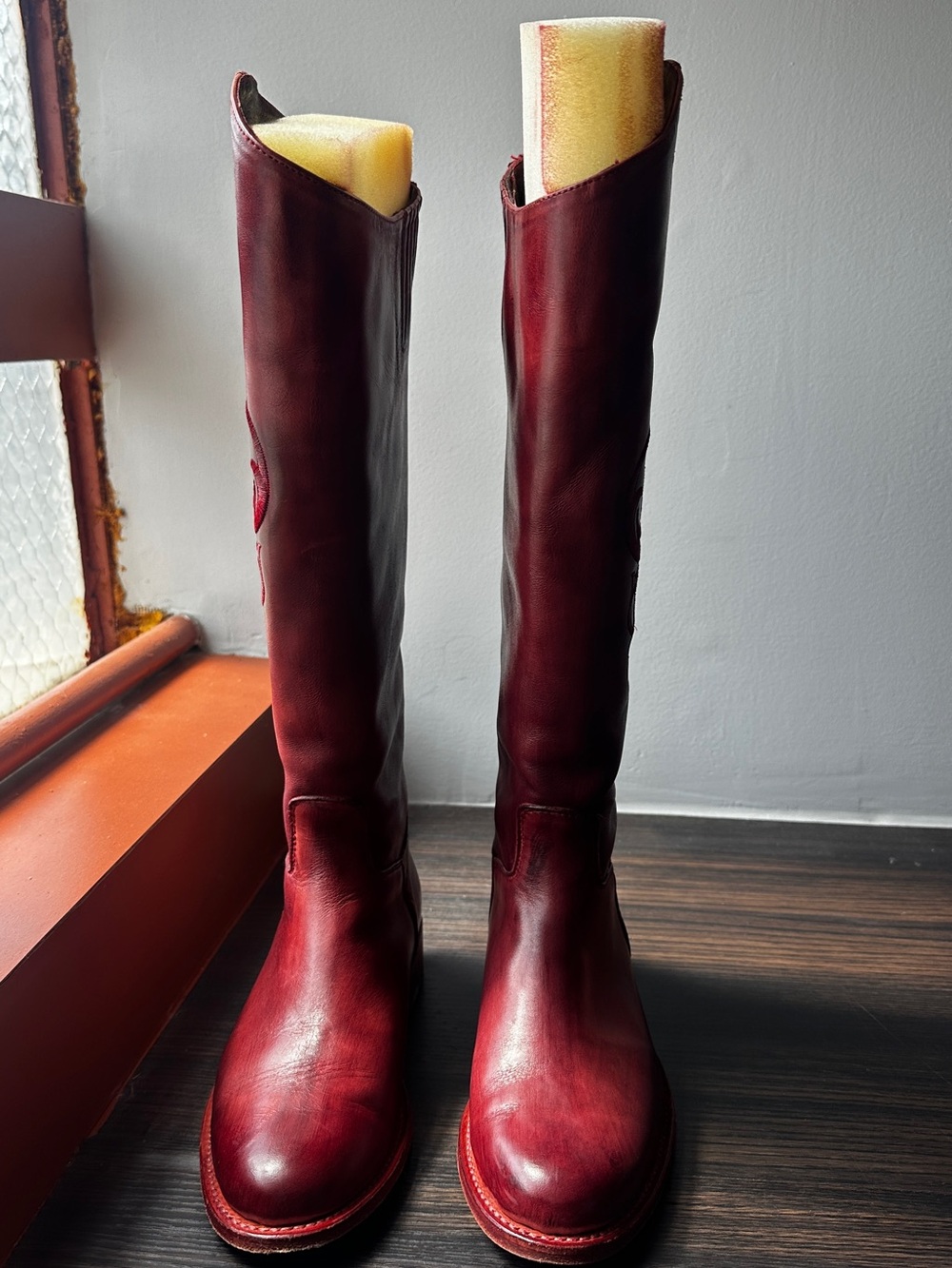 Frye Over-the-Knee Leather Boots in Deep Red